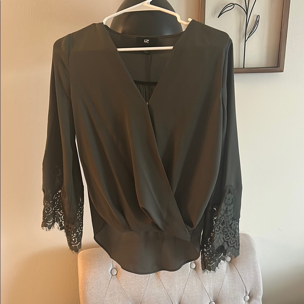 Iz Byer Green Wrap Embellished Blouse